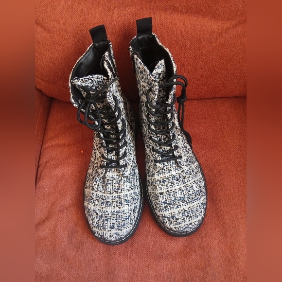 Torrid Black and White Tweed Moto Boots - Picture 2 of 8